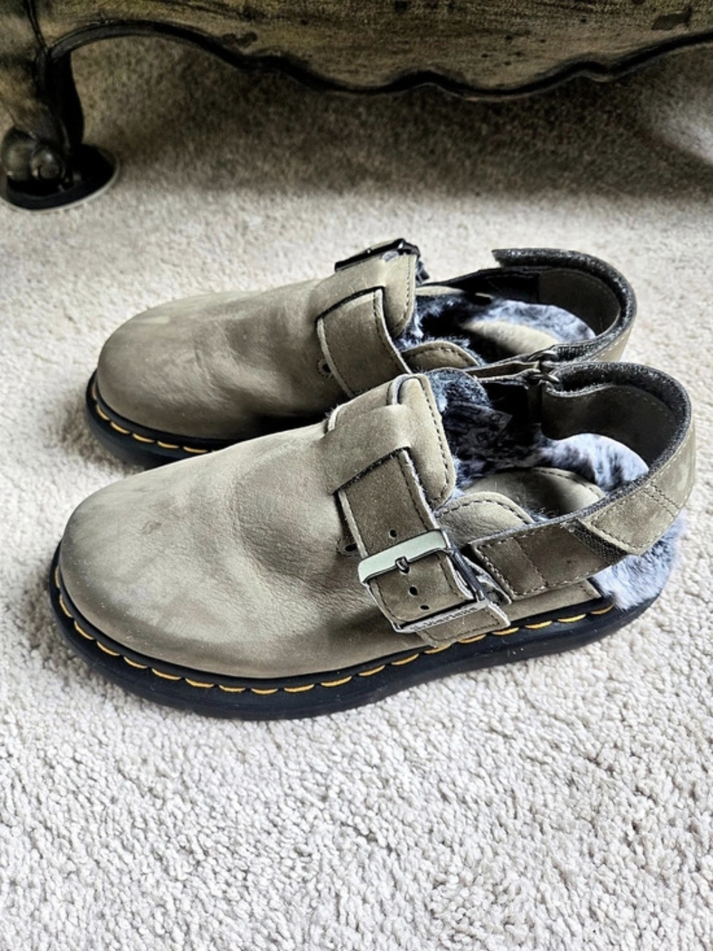 Dr. Martens Jorge II Faux Fur Lined Slingback Mules Gray- Size 6 Women
